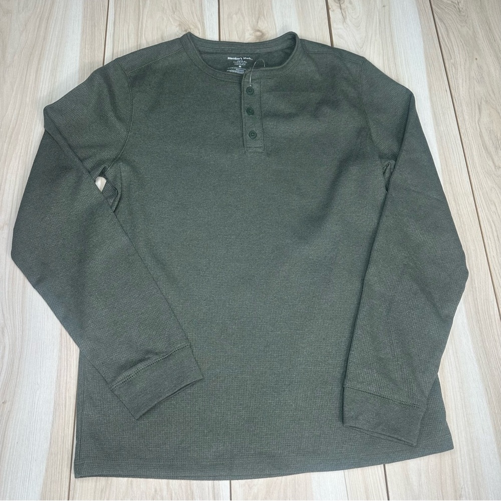 Member's‎ Mark Men's Thermal Henley Size Medium Green Long Sleeve New
